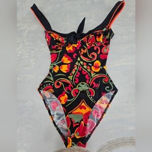 Vintage Gideon Oberson Designed Israel Colorful Bra Tie One Piece Bathing Suit